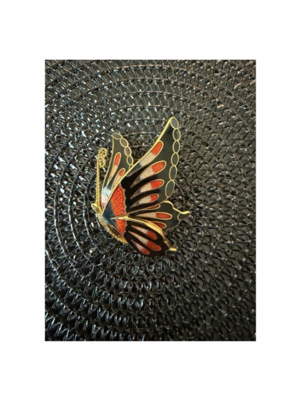 Butterfly Brooch Pin One Size Black Red Gold (EUC)